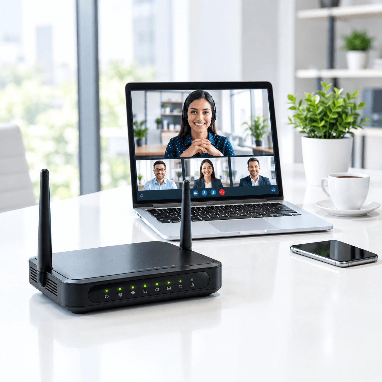 Business professional using a laptop for online communication